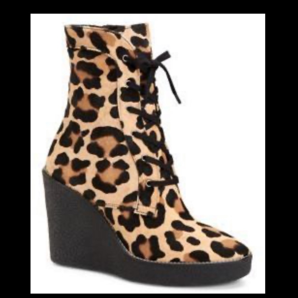 Aquatalia Viviann Leopard Print Fur Lace-Up Bootie